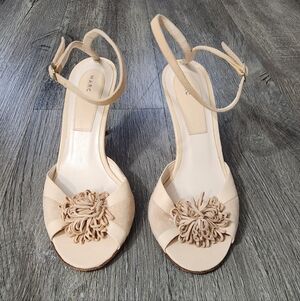 Marc Jacobs Beige Floral Open-Toe Ankle Strap Heels